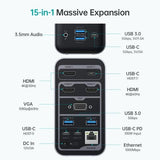 Choetech HUB-M21 15-Port USB C Multi-Function Docking Station - Side View