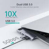 CHOETECH 7-in-2 USB-C Hub for MacBook Pro and Air with 4K HDMI and Thunderbolt 3 - Rear View