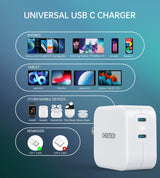 Choetech 40W Dual USB C Fast Charger with Foldable Plug - 2-Port 20W PD 3.0 Adapter - Side View