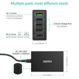 CHOETECH 5-Port 60W USB-C PD and QC 3.0 Fast Charger with Smart Charging Ports - Top-Down View