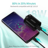CHOETECH Q5003 18W Quick Charge USB Wall Adapter (Black) - Top-Down View