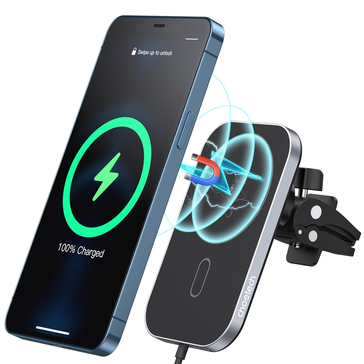 CHOETECH 15W MagLeap Magnetic Wireless Car Charger with 1M Cable and 360° Adjustable Mount