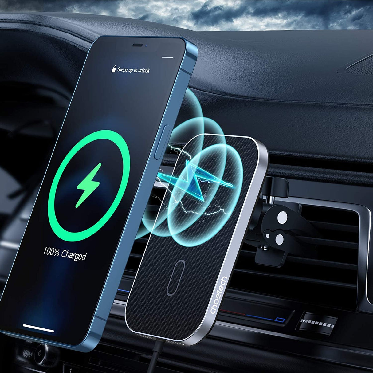 CHOETECH 15W MagLeap Magnetic Wireless Car Charger with 1M Cable and 360° Adjustable Mount