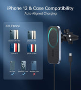 CHOETECH 15W MagLeap Magnetic Wireless Car Charger with 1M Cable and 360° Adjustable Mount - Top-Down View