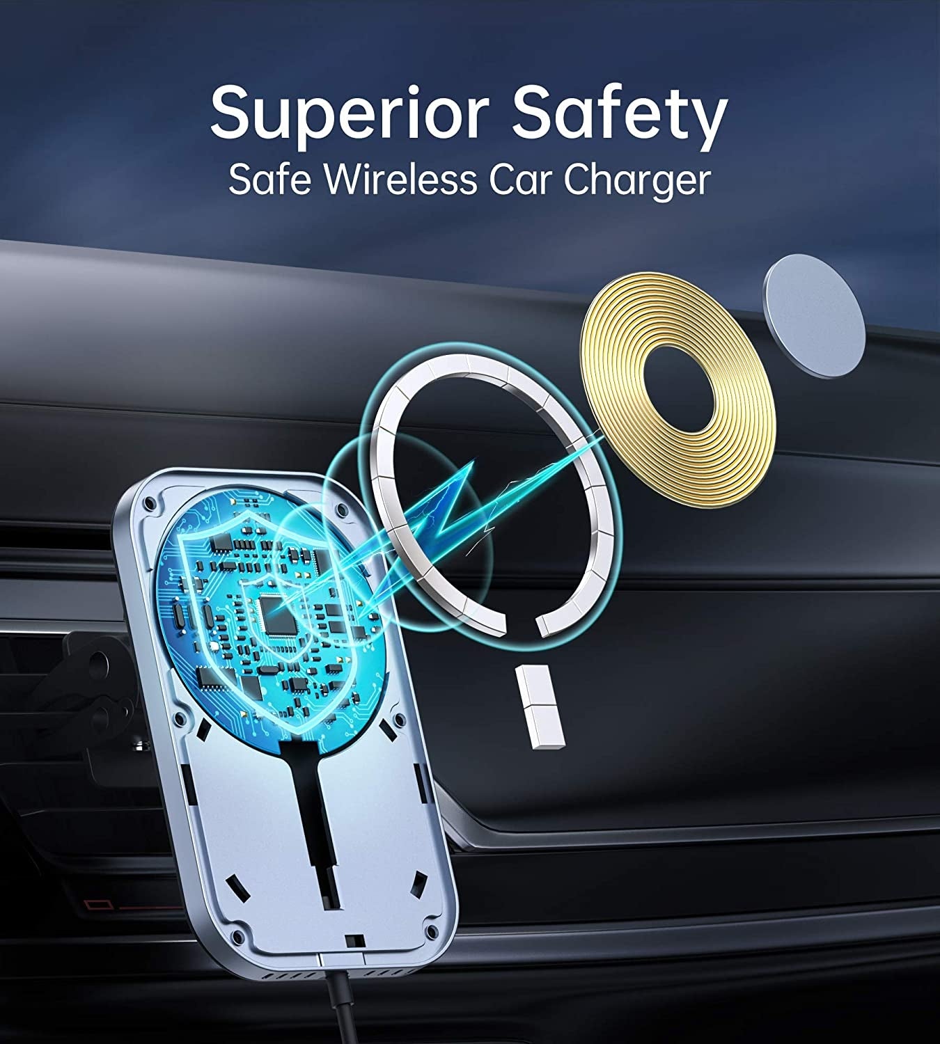 CHOETECH 15W MagLeap Magnetic Wireless Car Charger with 1M Cable and 360° Adjustable Mount