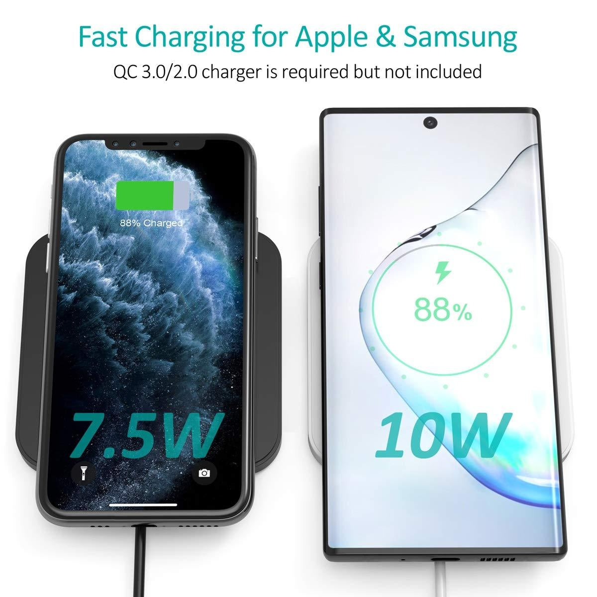 CHOETECH T511BW Qi Certified Dual Wireless Charging Pads - Fast Charge Black & White Bundle