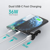 CHOETECH 36W Dual USB-C Fast Car Charger Adapter - Black - 45-Degree Angle