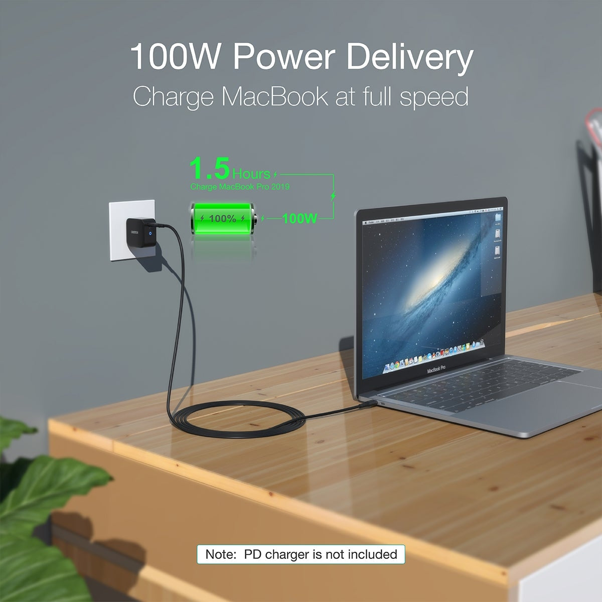 CHOETECH XCC-1007 100W USB-C Braided Fast Charge Cable (20V 5A, 2M)