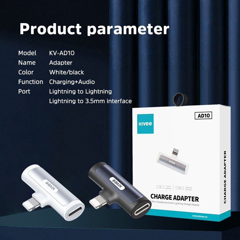 KIVEE AD10 White iPhone 8-Pin to 3.5mm Audio and Charging Adapter