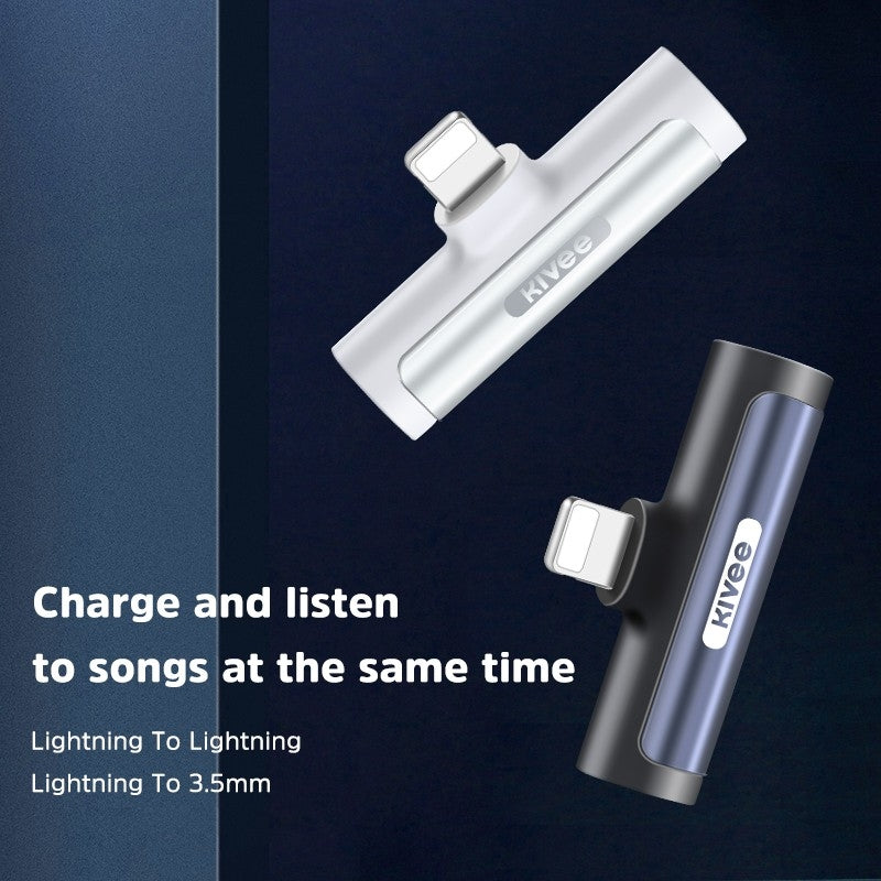 KIVEE AD10 White iPhone 8-Pin to 3.5mm Audio and Charging Adapter