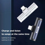 KIVEE AD10 White iPhone 8-Pin to 3.5mm Audio and Charging Adapter - Side View
