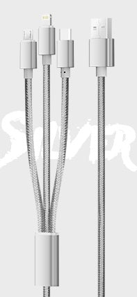 KIVEE CH061 1.2M Silver USB 3-in-1 Charging Cable with Multiple Connectors