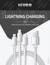 KIVEE CH061 1.2M Silver USB 3-in-1 Charging Cable with Multiple Connectors - Side View