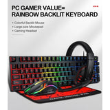 T-Wolf TF800 RGB Complete Gaming Gear Set: Keyboard, Mouse, Headset, and Mouse Pad - Front View