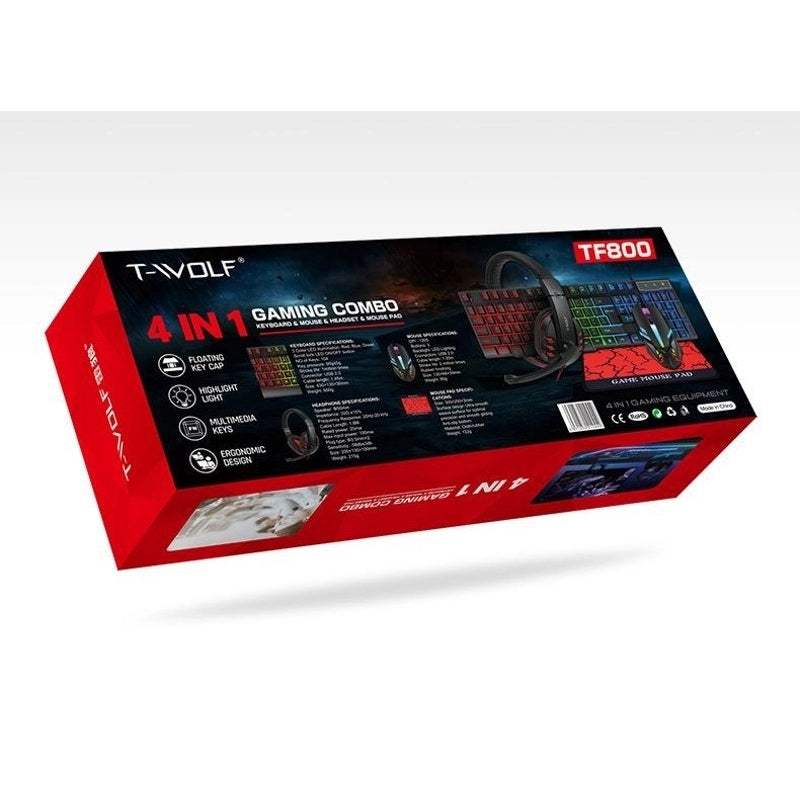 T-Wolf TF800 RGB Complete Gaming Gear Set: Keyboard, Mouse, Headset, and Mouse Pad