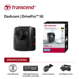 Transcend DrivePro 50 Compact Dash Camera with Suction Mount and 16GB Memory Card