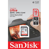 SanDisk Ultra 16GB SDHC Class 10 UHS-I Memory Card - 80MB/s Speed - Front View