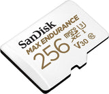 SanDisk MAX ENDURANCE 256GB MicroSDXC Card - 120,000 Hours of Recording, UHS-I U3 V30, 100MB/s Read Speed, SD Adapter Included - Front View