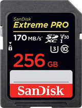 SanDisk 256GB Extreme Pro SDXC UHS-I Memory Card - 4K UHD Video Recording - Top-Down View