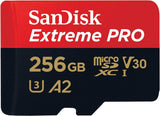 SanDisk Extreme PRO 256GB microSDXC UHS-I Card with SD Adapter - 170MB/s Read, 90MB/s Write, A2 V30 for 4K UHD and App Performance - Front View