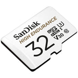 SanDisk 32GB High Endurance MicroSDHC Card with SD Adapter - UHS-I C10 U3 V30, 100MB/s Read Speed, Ideal for Dash Cams and Home Security - Front View
