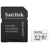 SanDisk 32GB High Endurance MicroSDHC Card with SD Adapter - UHS-I C10 U3 V30, 100MB/s Read Speed, Ideal for Dash Cams and Home Security - Top-Down View