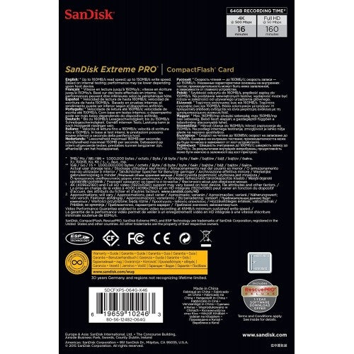 SanDisk Extreme PRO 64GB CompactFlash Card - 160MB/s High-Speed Storage for Professional Video and P