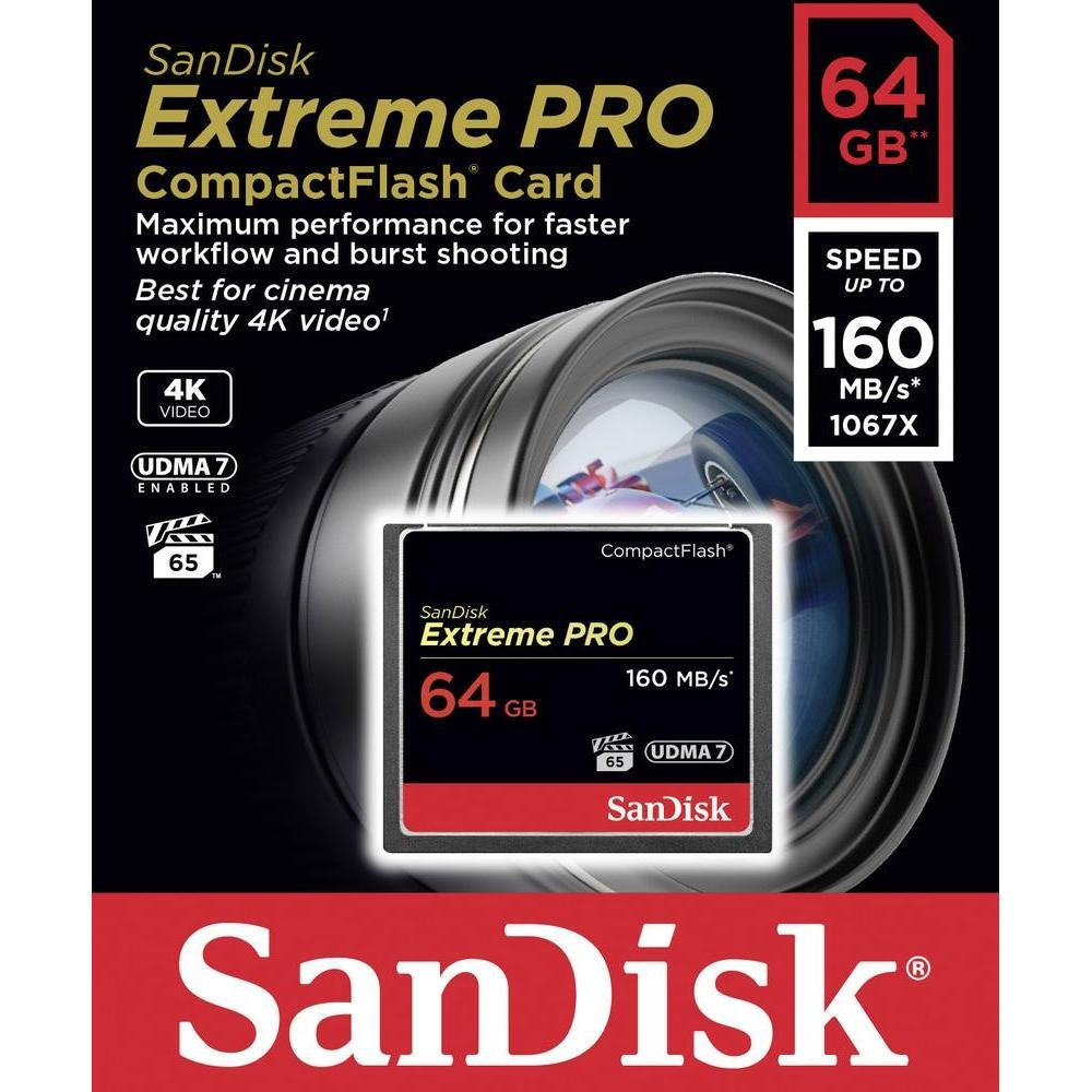 SanDisk Extreme PRO 64GB CompactFlash Card - 160MB/s High-Speed Storage for Professional Video and P
