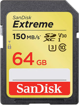 SanDisk 64GB Extreme SDXC UHS-I Memory Card - 150MB/s Read Speed, V30 U3 for 4K UHD Video - Front View