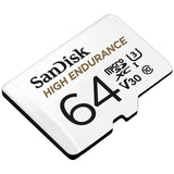 SanDisk 64GB High Endurance MicroSDHC Card with UHS-I C10 U3 V30 and SD Adapter - 100MB/s Read, 40MB/s Write - Front View