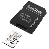 SanDisk 64GB High Endurance MicroSDHC Card with UHS-I C10 U3 V30 and SD Adapter - 100MB/s Read, 40MB/s Write - Side View
