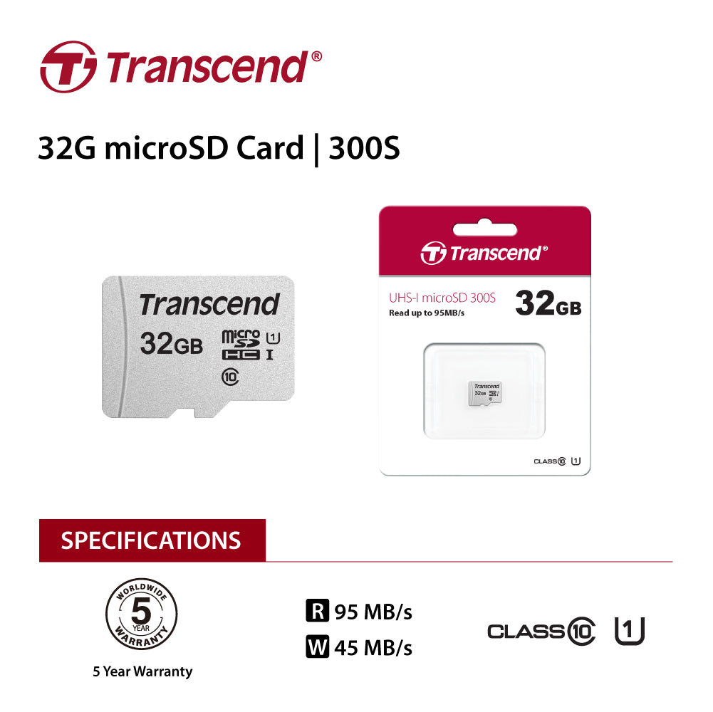 Transcend 32GB UHS-I U1 microSD Card - Fast and Reliable Storage for Mobile Applications (No Adapter Included)