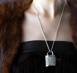 Silver Crystal Lock Pendant USB Flash Drive 16GB with Chain - Front View