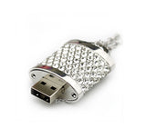 Silver Crystal Lock Pendant USB Flash Drive 16GB with Chain - Side View