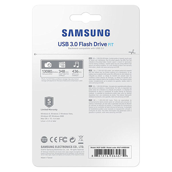SAMSUNG 64GB USB 3.0 FIT Flash Drive - Ultra-Compact with 130MB/s Speed
