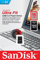 SanDisk Ultra Fit 16GB USB 3.1 Flash Drive - High-Speed Storage Solution - 45-Degree Angle