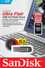 SanDisk Ultra Flair 256GB USB 3.0 Flash Drive - Lightning Fast Transfers up to 150MB/s - Top-Down View