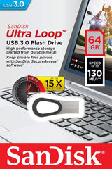 SanDisk Ultra Loop 64GB USB 3.0 Flash Drive - Durable High-Speed Storage Solution - Top-Down View