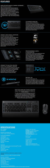 Logitech G613 Lightspeed Wireless Mechanical Gaming Keyboard with Macro Keys and Long Battery Life - Side View
