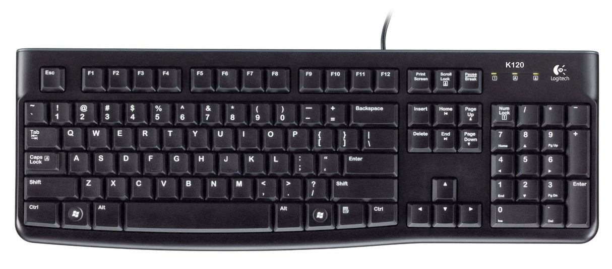 Logitech K120 USB Wired Keyboard - Durable Design with Adjustable Tilt Legs