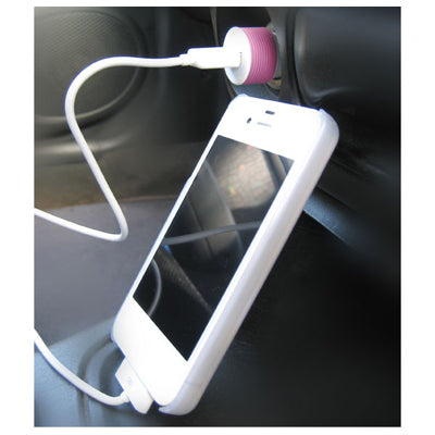 Huntkey Pink Compact Car Charger for iPad & Smartphone with MFI Cable - 5V 2.1A