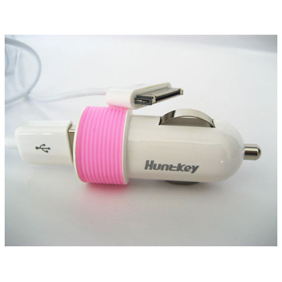 Huntkey Pink Compact Car Charger for iPad & Smartphone with MFI Cable - 5V 2.1A