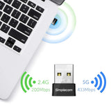 Simplecom NW602 AC600 Dual Band Nano USB Wireless Network Adapter - 45-Degree Angle