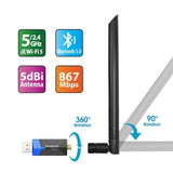 Dual Band AC1200 Wi-Fi 5 & Bluetooth 5.0 USB Adapter with High Gain Antenna - Side View