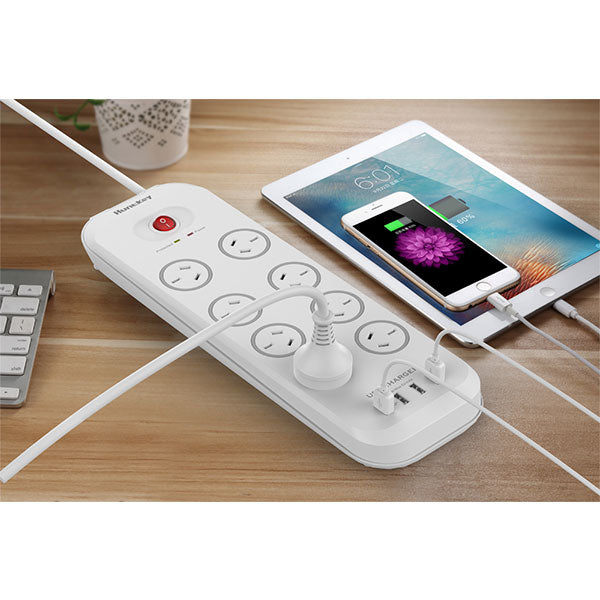 Huntkey SAC807 Power Board with 8 Outlets and 4 USB Ports for Fast Charging and Surge Protection