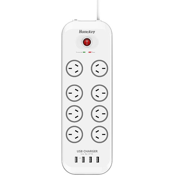 Huntkey SAC807 Power Board with 8 Outlets and 4 USB Ports for Fast Charging and Surge Protection