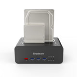 Dual Bay Aluminium SATA Docking Station with USB 3.0 Hub and Fast Charger - 45-Degree Angle