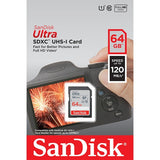 SanDisk Ultra 64GB SDXC UHS-I Memory Card - 120MB/s Read, 10MB/s Write, Class 10, U1 - Front View