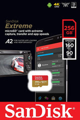 SanDisk Extreme 256GB MicroSDXC UHS-I Card A2 V30 160MB/s Read 90MB/s Write (No Adapter) - Side View