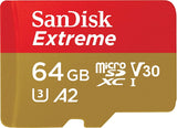 SanDisk Extreme 64GB MicroSDXC UHS-I Card - A2 V30 Speed Class, No SD Adapter Included - Front View